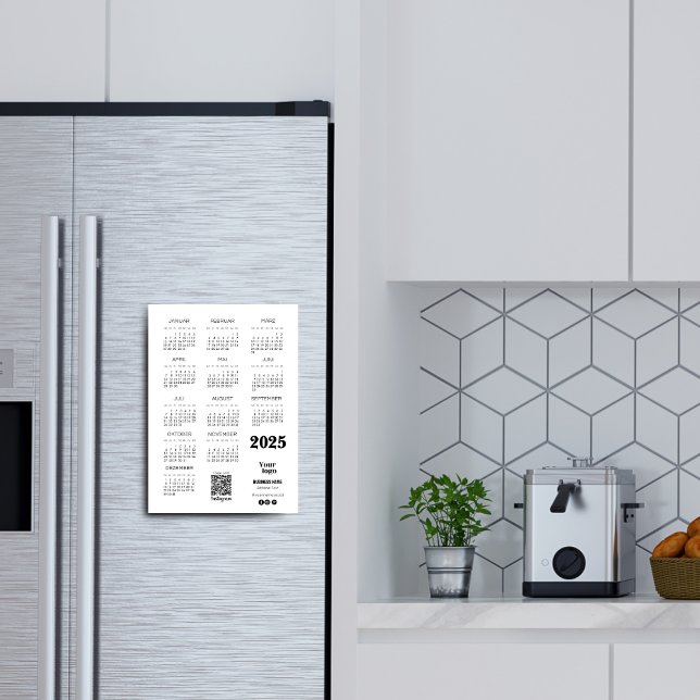 Invitation Magnétique Kalender Deutsch 2025 Calendrier complet année Qr  (Kalender Deutsch 2025 Full Year Calendar Qr Code Magnetic Invitation)