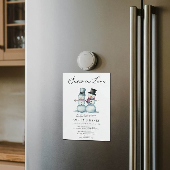 Invitation Magnétique La neige en amour Drôle Couples d'hiver Fête des m (wedding magnet bridal couple shower invitation snow in love mr mrs snowman funny cute)