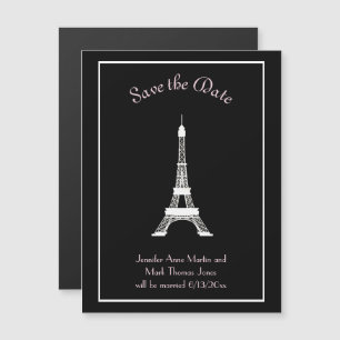 Invitation Magnétique La tour Eiffel française noire et blanche sauvez l