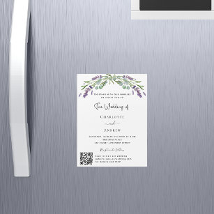Invitation Magnétique Lavande de verdure fleurie QR détails RSVP mariage