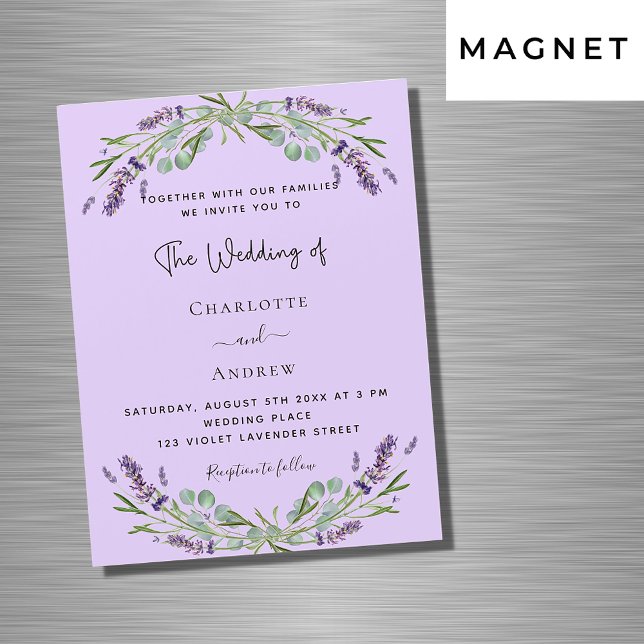 Invitation Magnétique Lavande violet eucalyptus fleurs luxe mariage (Créateur téléchargé)