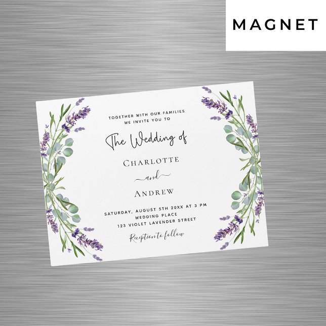 Invitation Magnétique Lavande violet florales verdure luxe mariage (Créateur téléchargé)