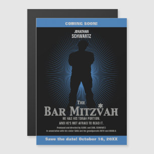 Invitation Magnétique Le film Star Bar Mitzvah Sauvez la date Black Navy