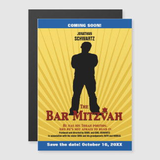 Invitation Magnétique Le film Star Bar Mitzvah Sauvez la date Jaune Bleu