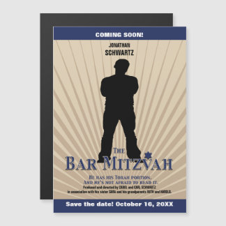 Invitation Magnétique Le film Star Bar Mitzvah Sauvez la date Tan Navy B