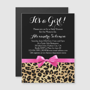 Invitation Magnétique Leopard Hot rose Bow C'est un Baby shower Safari f