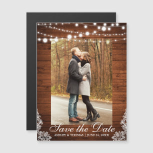 Invitation Magnétique Les feux de dentelle rustique sauvent le Fiançaill