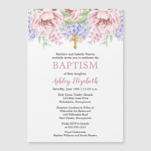 Invitation Magnétique Les pivoines   Hydrangée Aquarelle Baptême Floral