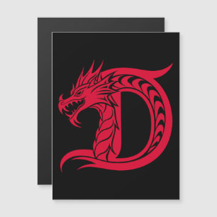 Invitation Magnétique Lettre D de style dragon, alphabet du dragon, mono