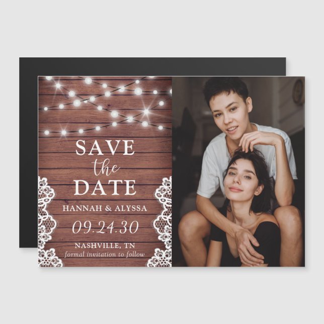 Invitation Magnétique LGBTQ Lumières Rustiques Photo Magnétique (Devant / Derrière)