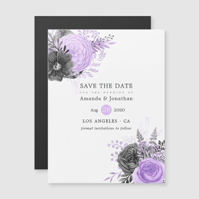 Invitation Magnétique Lilac et Charcoal Floral Wedding Enregistrer la da (Devant / Derrière)