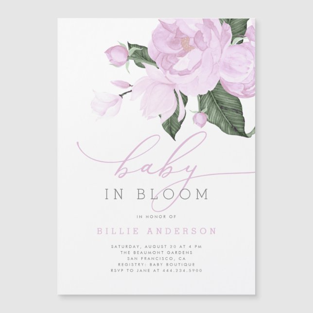 Invitation Magnétique Lilac Floral Baby in Bloom Shower Girl (Devant)