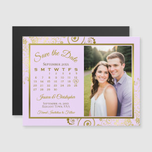 Invitation Magnétique Lilac Purple Gold Calendrier Photo Date d'enregist