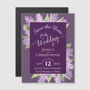 Invitation Magnétique Lilacs & Calligraphie Mariage violet Enregistrer l