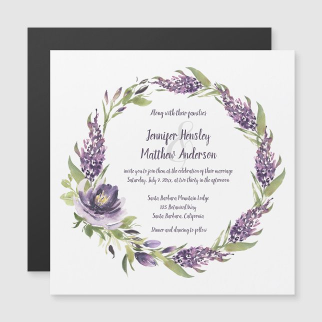 Invitation Magnétique Lilacs et pivoines violettes Mariage de couronne d (Devant / Derrière)