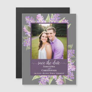 Invitation Magnétique Lilacs rustiques et photo Mariage gris Enregistrer
