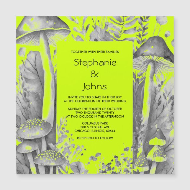 Invitation Magnétique Lime Green Grey Black Woodland Mariage (Devant)