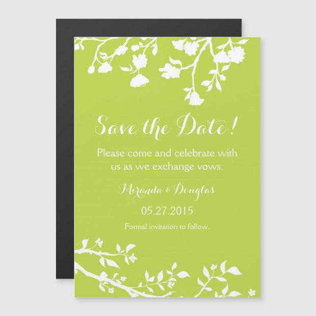 Invitation Magnétique Lime Vert Fleur Blanche Enregistrer l'aimant Date (Devant / Derrière)