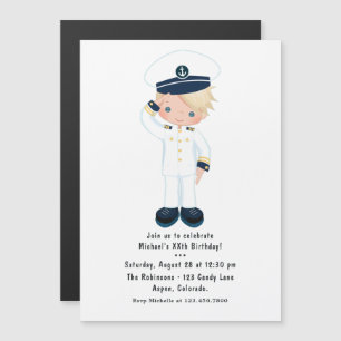 Invitation Magnétique Little Navy Boy Nautical Birthday Party