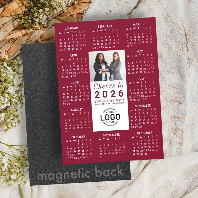 Invitation Magnétique Logo Photo Burgundy Calendar 2026 Magnetic Card (Créateur téléchargé)