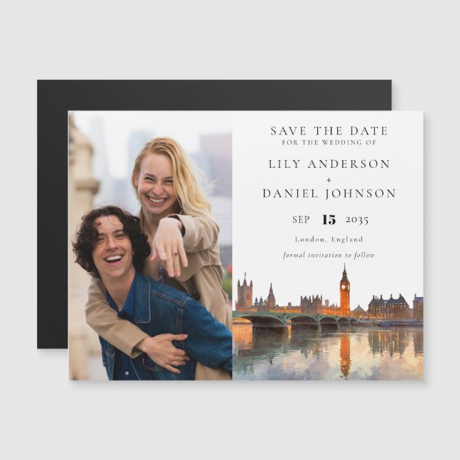 Invitation Magnétique London Photo Wedding Save The Date (Devant / Derrière)