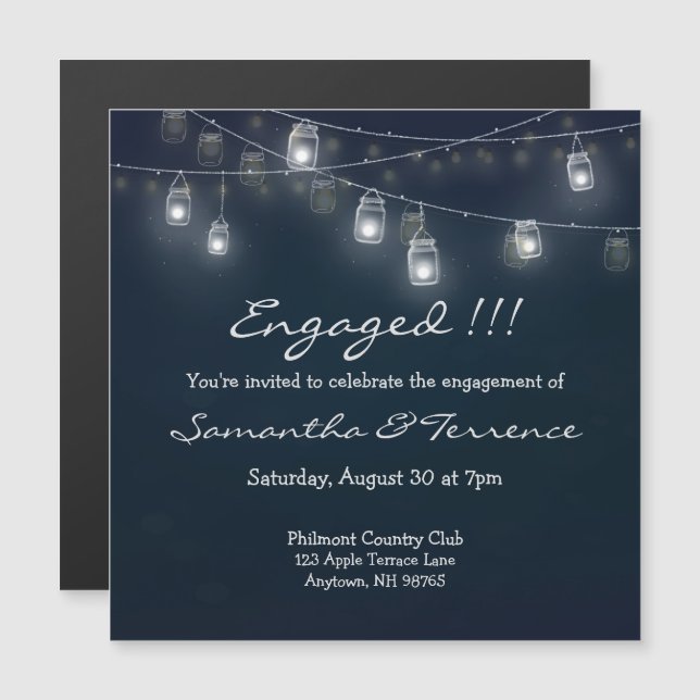 Invitation Magnétique Lumières de café ENGAGÉES dans des pots Mason (Devant / Derrière)