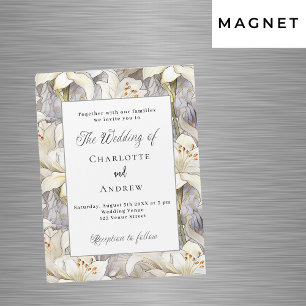 Invitation Magnétique Lys blancs floraux argent rétro luxe mariage