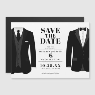 Invitation Magnétique M. & Mr. Modern Black Mariage Tux - Sauvez la date