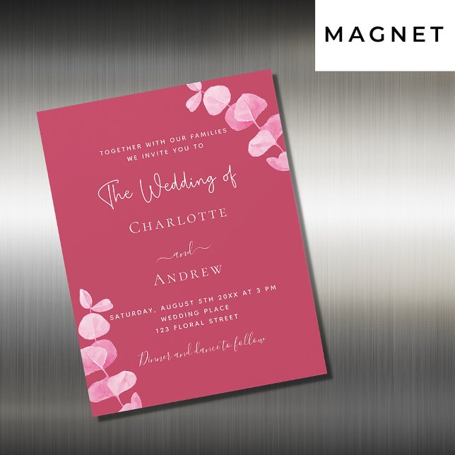 Invitation Magnétique Magenta blanc eucalyptus luxe mariage (Créateur téléchargé)
