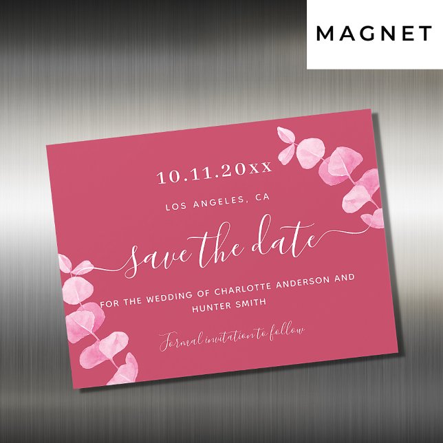 Invitation Magnétique Magenta eucalyptus mariage enregistrer la date aim (Créateur téléchargé)