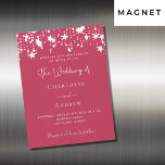 Invitation Magnétique Magenta stars luxury wedding<br><div class="desc">Magenta colored background,  decorated with white stars.  Personalize and andd your names and the details.
Back: magenta background.</div>