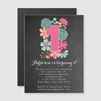 Invitation Magnétique |MAGNET| Chalkboard Girls 1st Birthday Party