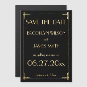 Invitation Magnétique Magnetic Gold Foil Art Déco Mariage Enregistrer La