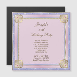 Invitation Magnétique Magnifique Mauve & Rose, Twist doré anniversaire