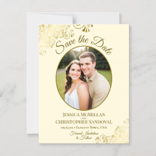 Invitation Magnétique Magnifique Save the Date de mariage en or et crème