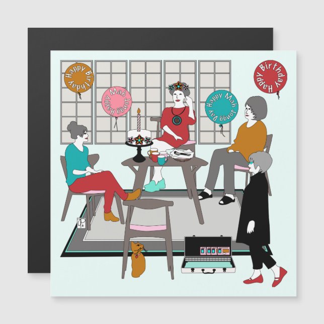 Invitation Magnétique Mah Jongg Chat Anniversaire (Devant / Derrière)