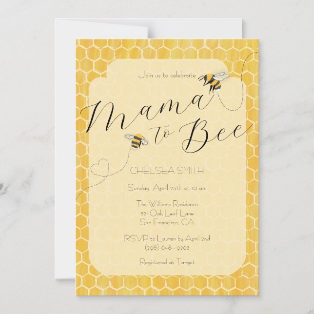 Invitation Magnétique Mama to Bee Honeybee Baby shower (Recto)