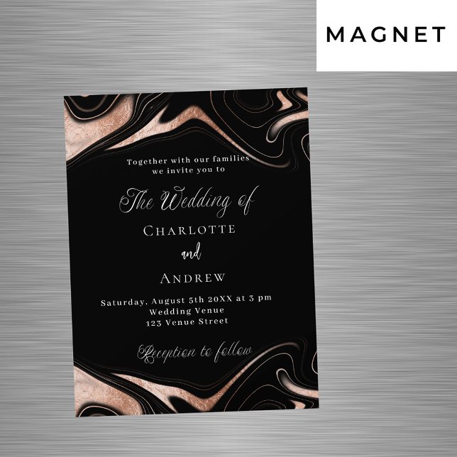 Invitation Magnétique Marbre d'or noir rose mariage de luxe moderne (Créateur téléchargé)