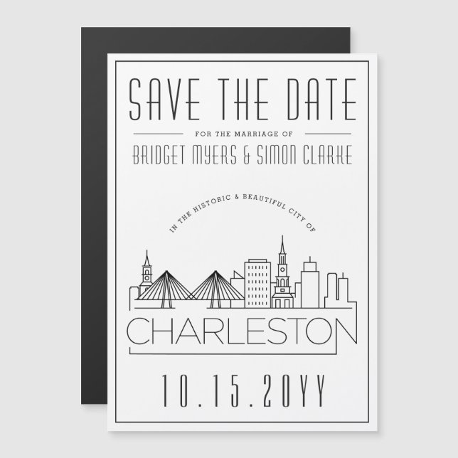 Invitation Magnétique Mariage à Charleston | Sauvegarder la date avec si (Devant / Derrière)