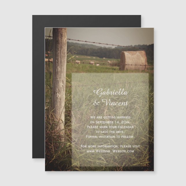 Invitation Magnétique Mariage à la ferme Green Pastures Save the Date (Devant / Derrière)