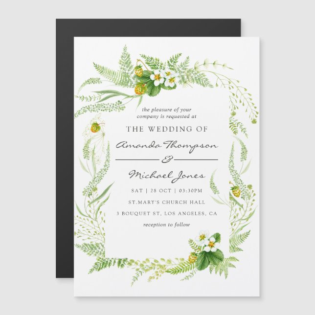 Invitation Magnétique Mariage à la verdure à l'aquarelle (Devant / Derrière)
