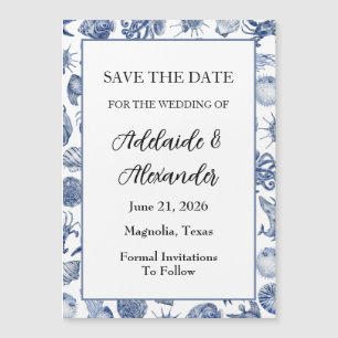 Invitation Magnétique Mariage à l'aquarelle Moderne Bleu de la Côte de P