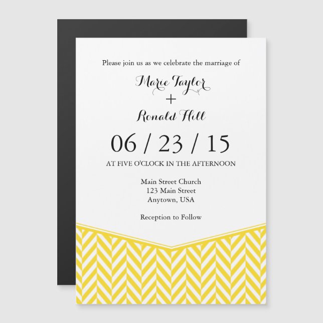 Invitation Magnétique Mariage avec Herringbone magnétique jaune blanc In (Devant / Derrière)