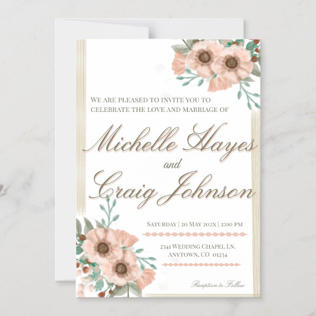 Invitation Magnétique MARIAGE BOHO Peach (Recto)
