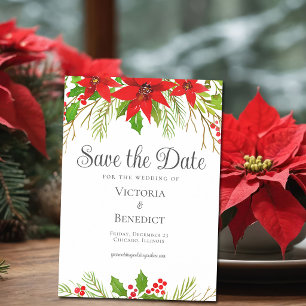 Invitation Magnétique Mariage Botanique de Noël Rouge Vert Festif