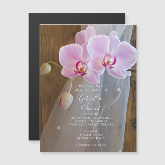 Invitation Magnétique Mariage campagnard rustique d'élégance orchidée (Devant / Derrière)
