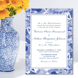 Invitation Magnétique Mariage classique à fleurs bleues et blanches