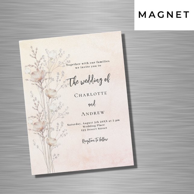 Invitation Magnétique Mariage crème poussiéreuse luxe fleur sauvage (Créateur téléchargé)