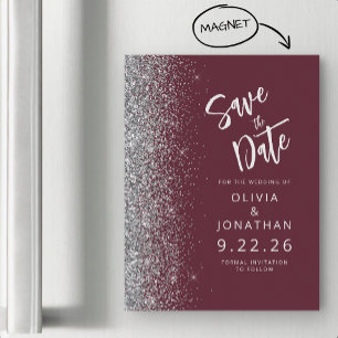 Invitation Magnétique Mariage d'Argent Bourgogne Enregistrer la date