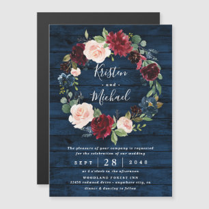 Invitation Magnétique Mariage de couronnes bleu marine bleu bordeaux ble